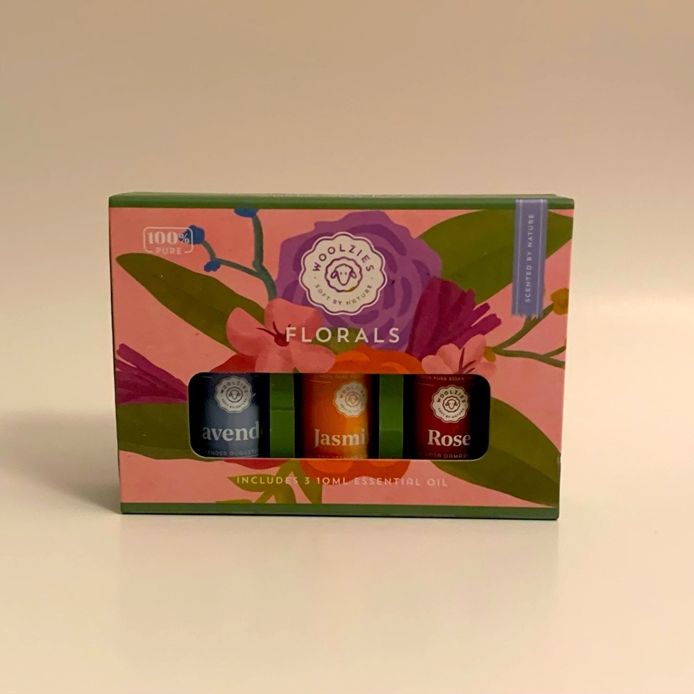 Include 3 small bottles of jasmine, lavender and rose essential oils